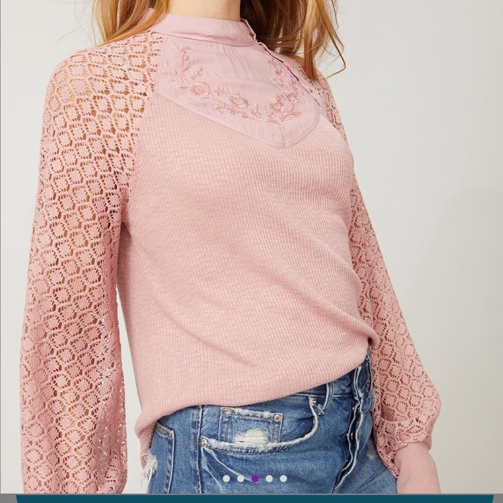 FREE people sweetest thing rose thermal crochet top womens  small